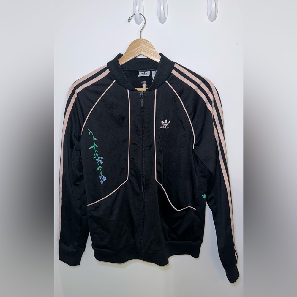 Limited Edition Adidas Women's Black Bomber Jacket with Flower Details
